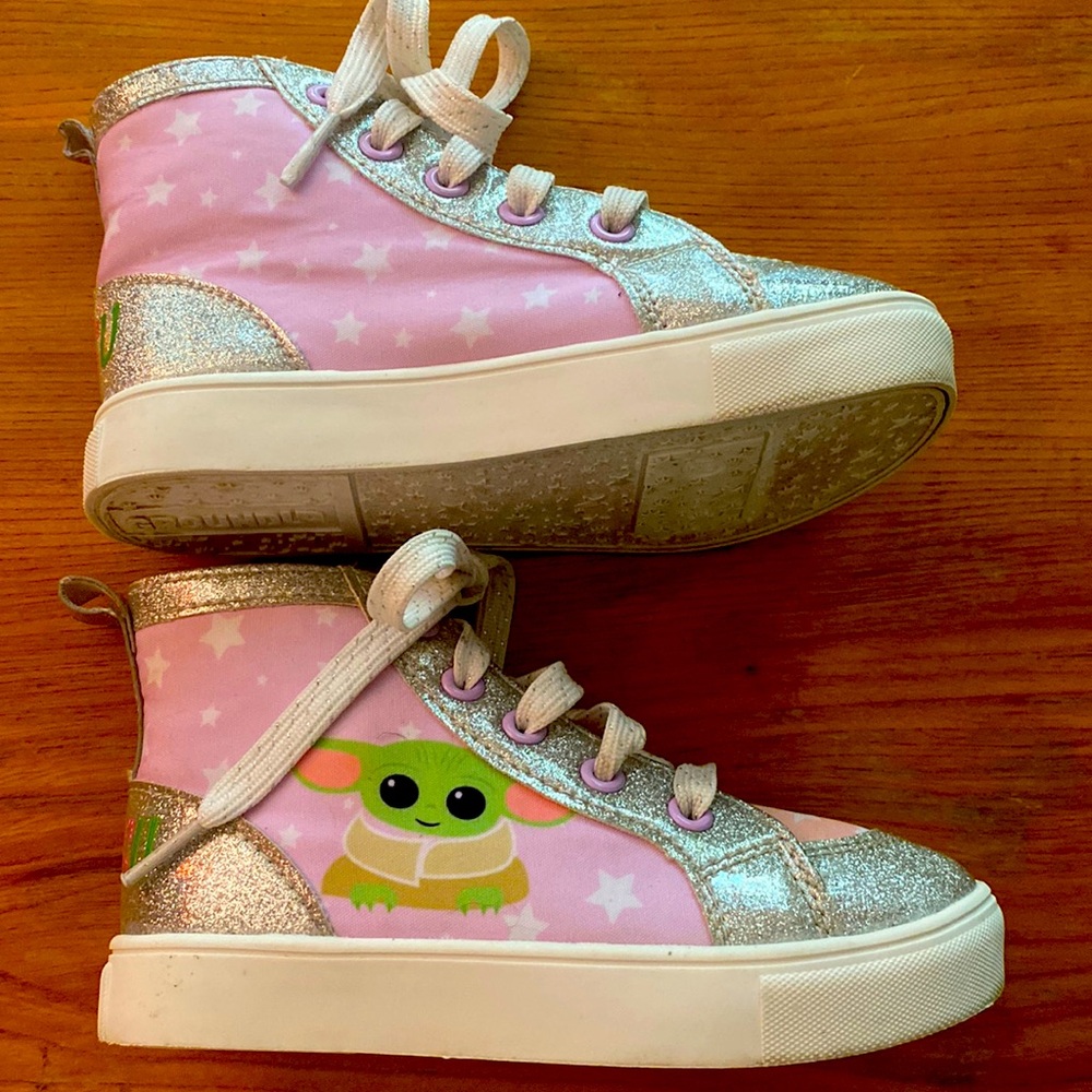 Baby Yoda Grogu Star Wars pink silver GIRLS hightops sneakers size 12